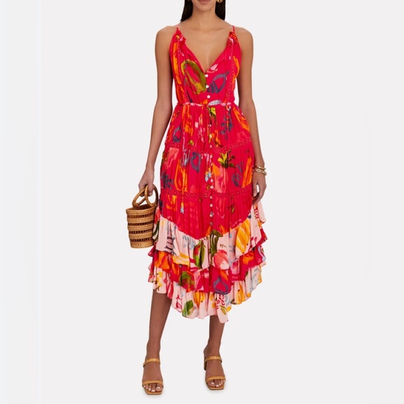 Farm Rio Red Mixed Fruits Ocean Midi Dress - Picture 2 of 8